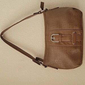 TOMMY HILFIGER Small Shoulder Bag, Croc Embossed, Brown, EUC
